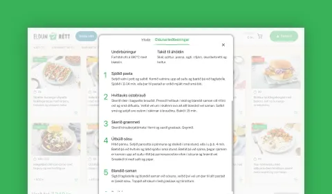 Screenshot showing Eldum Rétt cooking instructions