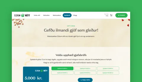 Screenshot showing Eldum Rétt gift vouchers