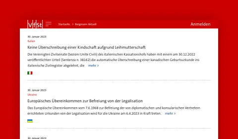 Nachrichtenverzeichnis auf der Webseite der VfSt