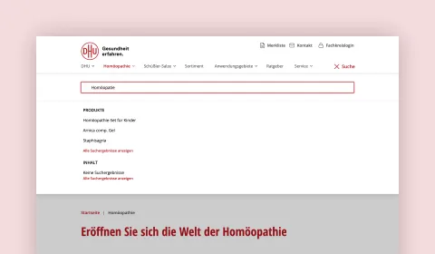 Screenshot showing search results on the DHU website