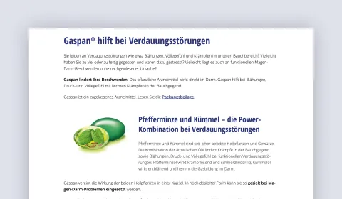 Screenshot showing example of page layout on the Gaspan website