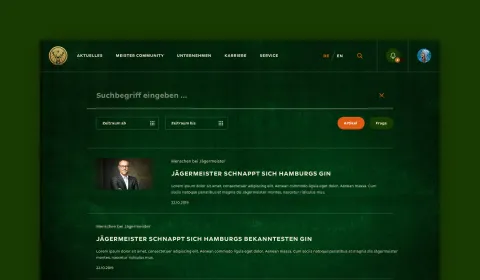 Jägermeister Suchseite im Intranet