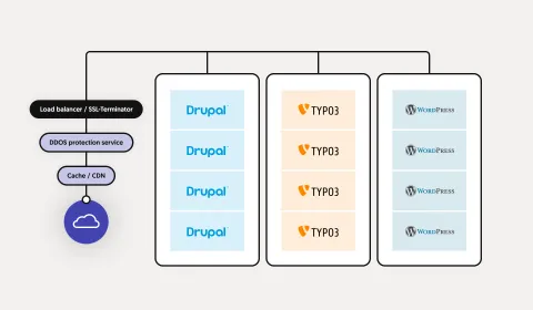 CMS setup with multiple websites for Drupal, Wordpress and Typo 3 (website fleet)