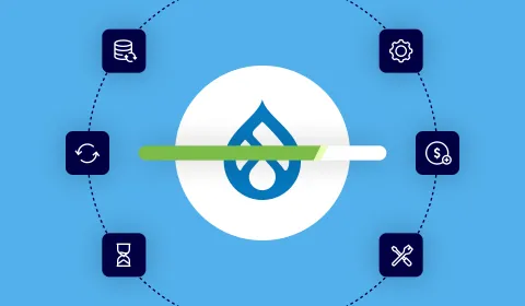 Icons highlighting common challenges of the Drupal 7 upgrade