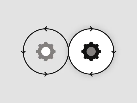 Two circles in the loop with gear wheel icons inside