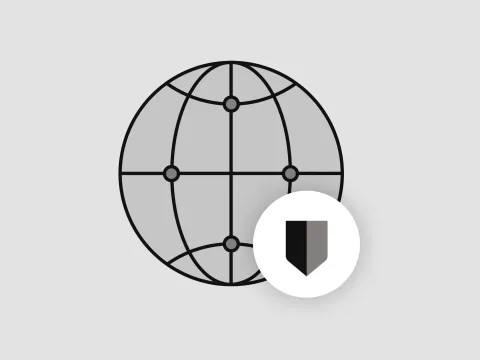 Security shield in front of a world globe