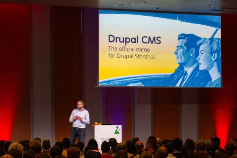 Dries presenting Drupal Starshot at DrupalCon Barcelona 2024