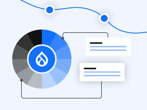 Geometric design with a circular diagram and Drupal logo in the middle