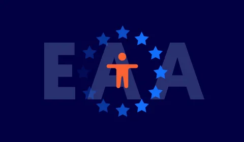 The EU flag with an icon of a person and "EAA" letters in the middle