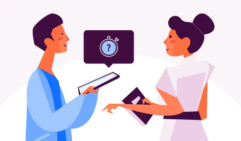 Woman and man talking