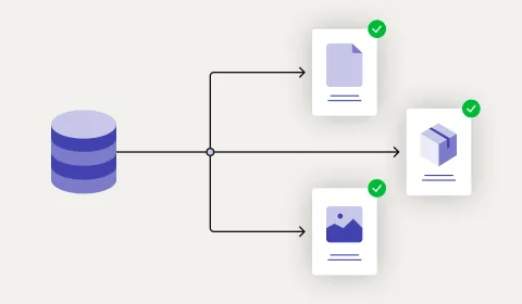 Un repositorio de datos sincronizando información de productos en múltiples canales digitales