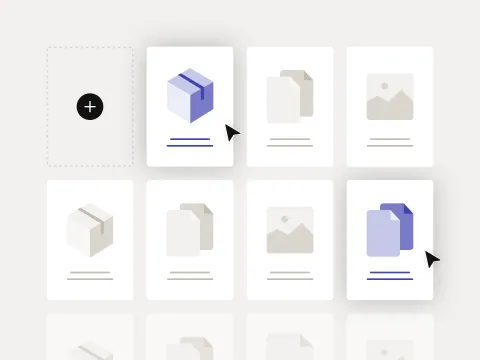 Una biblioteca PIM organizada con múltiples iconos de productos