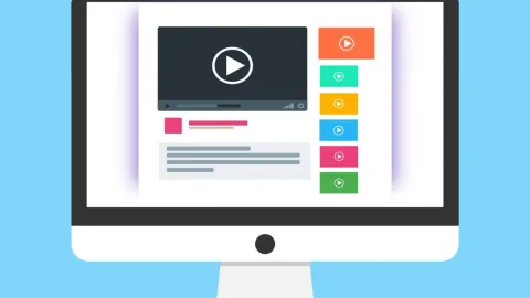 computer screen with video playback thumbnails