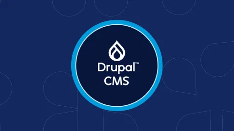 Drupal CMS logo on a blue patterned background